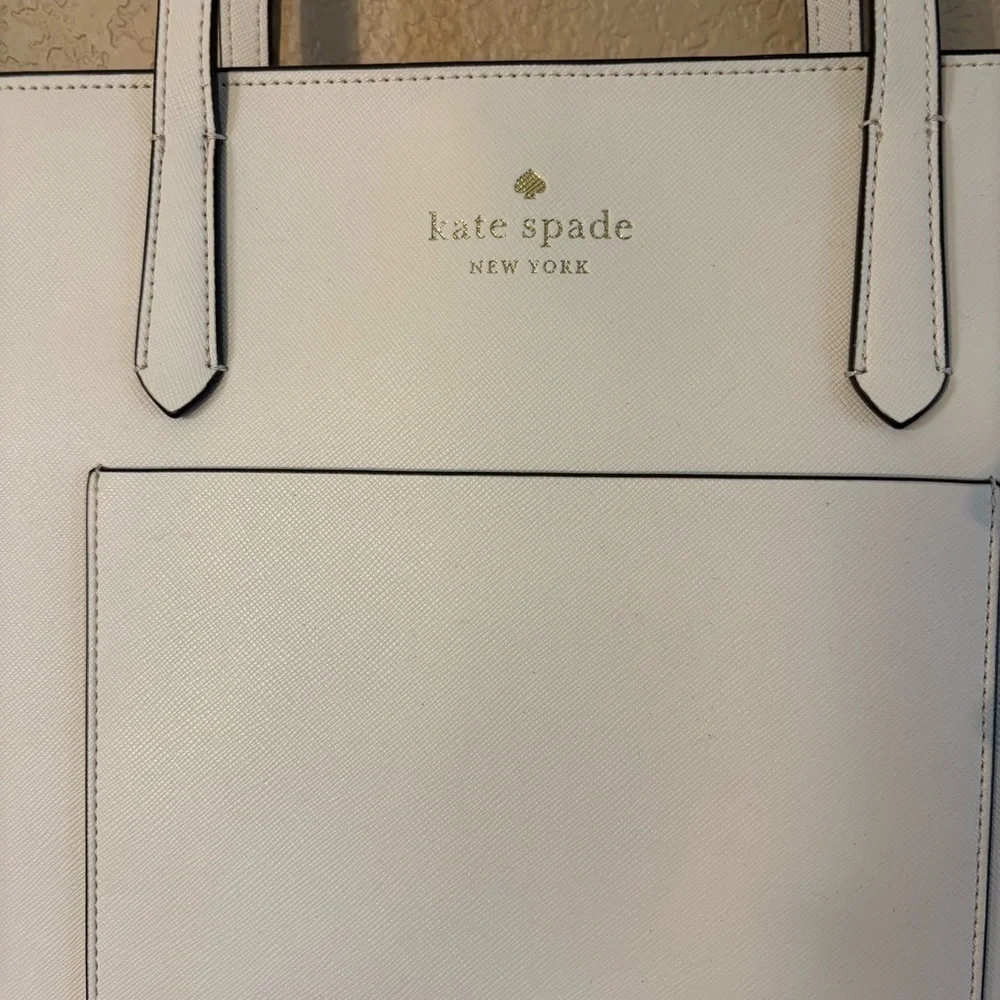 NWT Kate Spade Tote Parchment White Bag Saffiano PVC Daily K8662 Gold Logo NEW